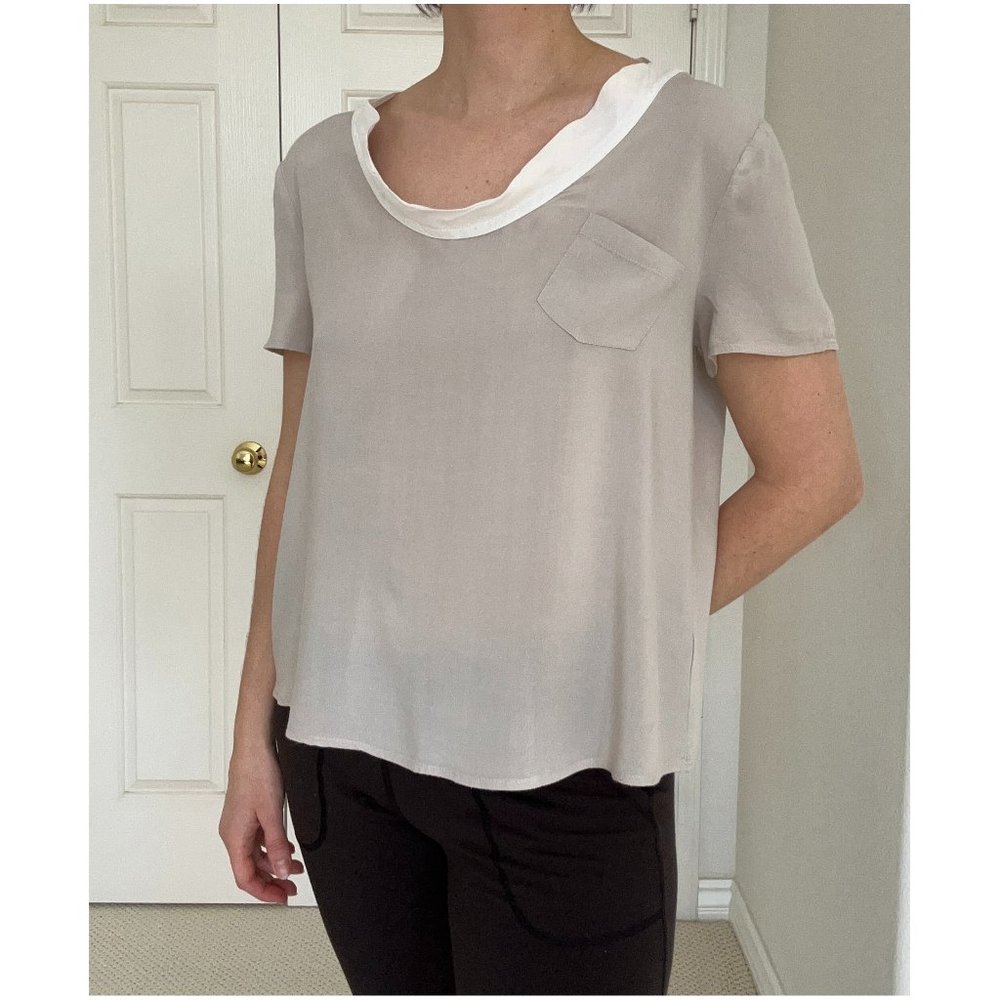 Light Gray Short Sleeve Blouse, with White Collar